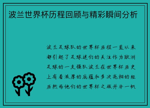 波兰世界杯历程回顾与精彩瞬间分析